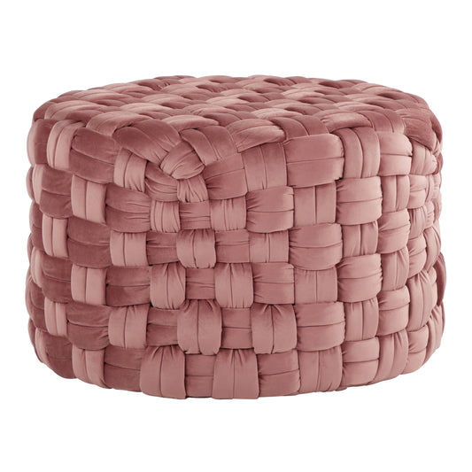 Braided Round 24' Ottoman in Blush Pink Velvet by LumiSource