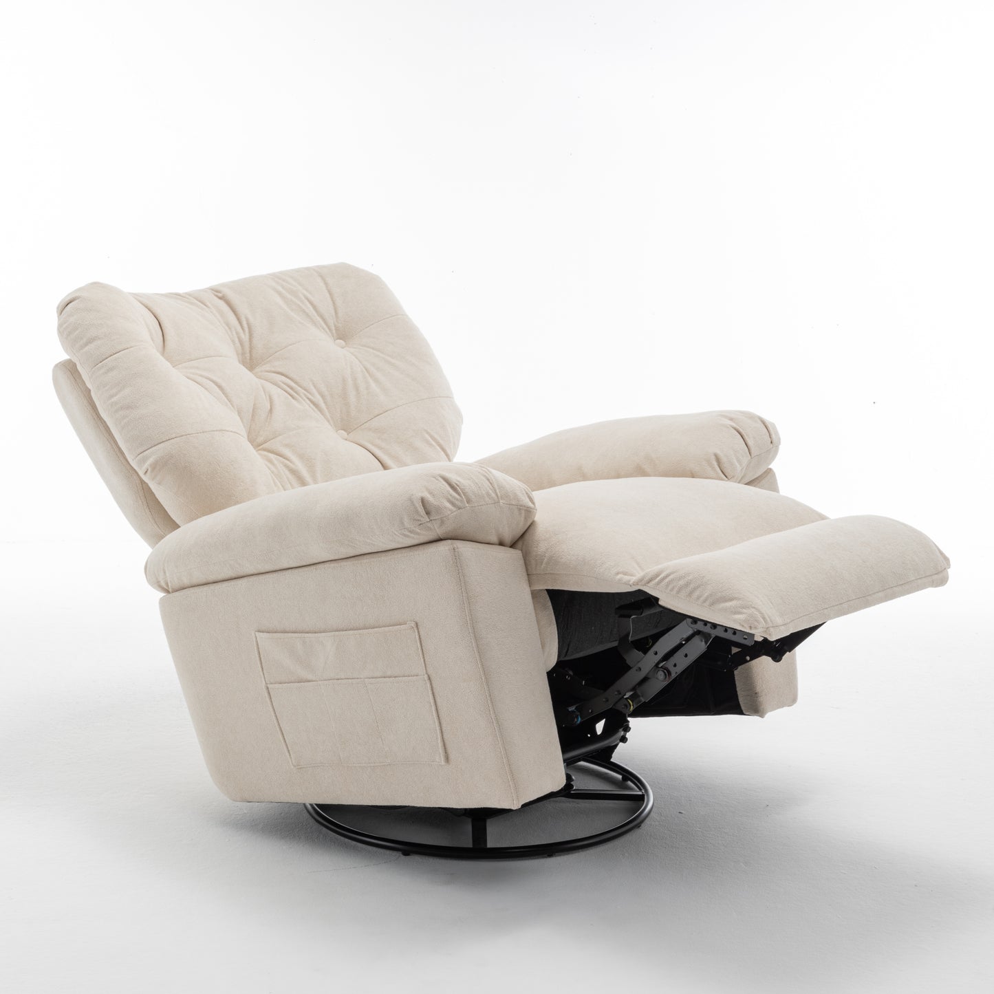 Beige Relaxing Recliner Chair,Soft Artificial Fleece, Overstuffed, Swivel, Glider, Side Pocket