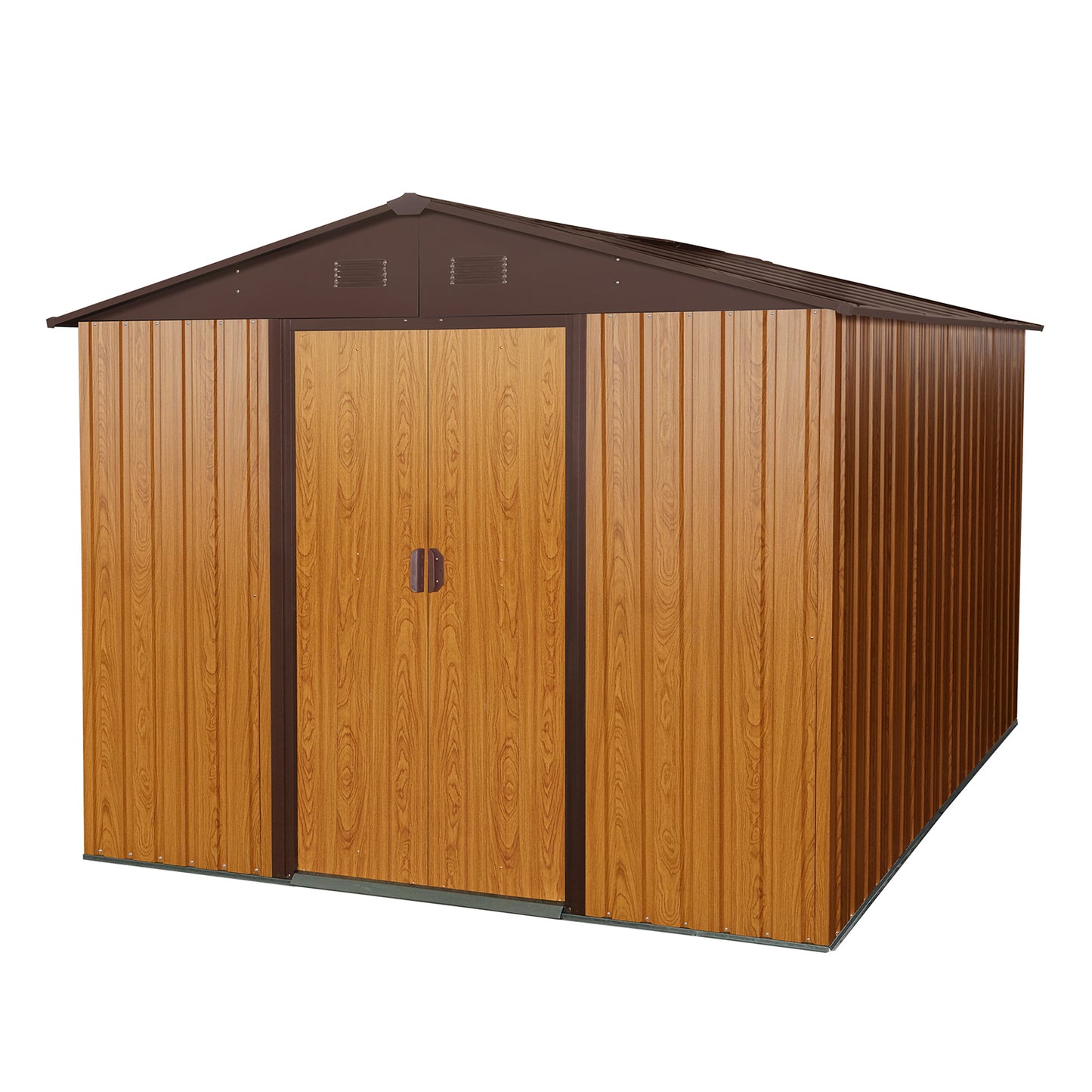 8ft x 10ft Outdoor Metal Storage Shed with Metal Foundation,Coffee