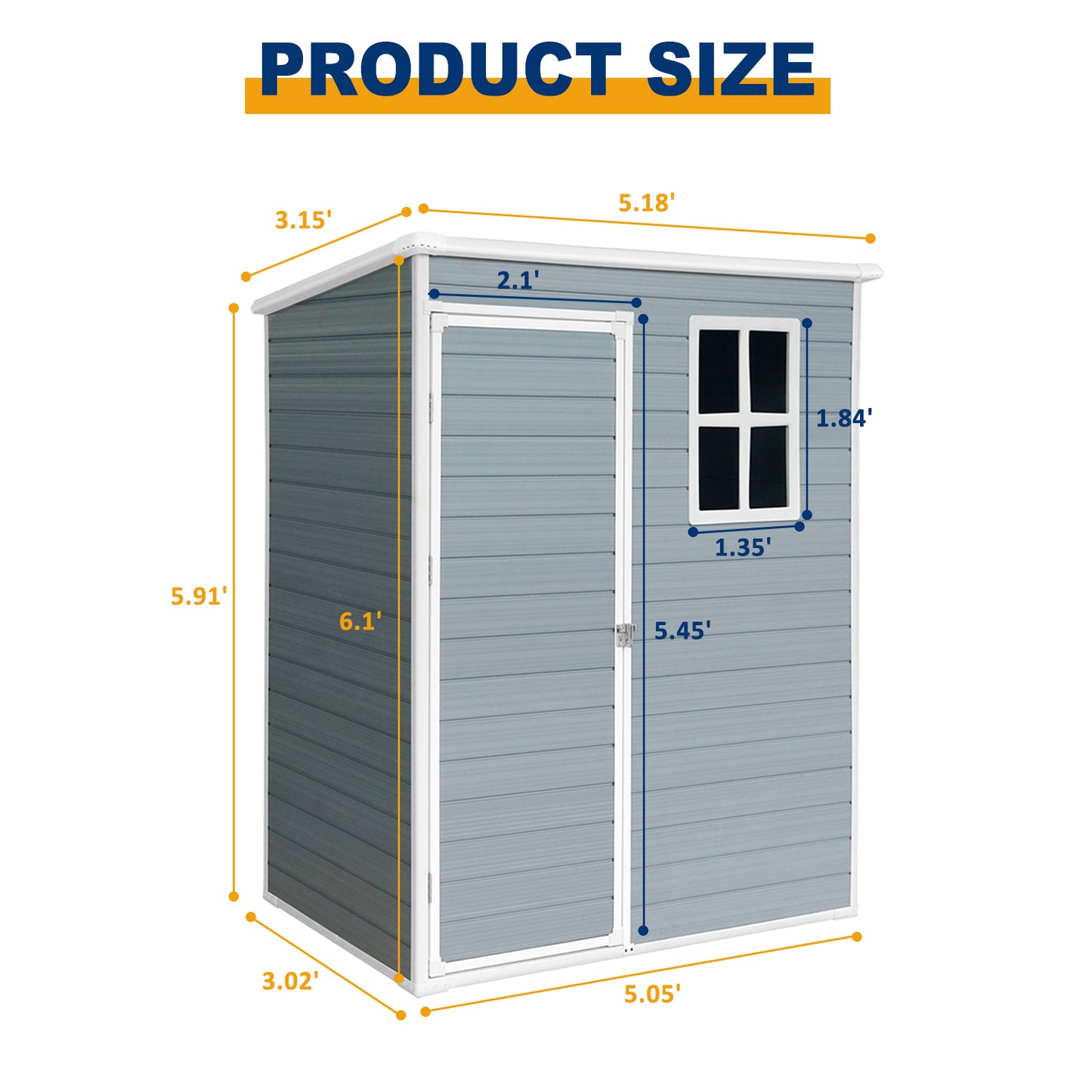 5x3ft Resin Outdoor Storage Shed Kit-Perfect to Store Patio Furniture,Grey