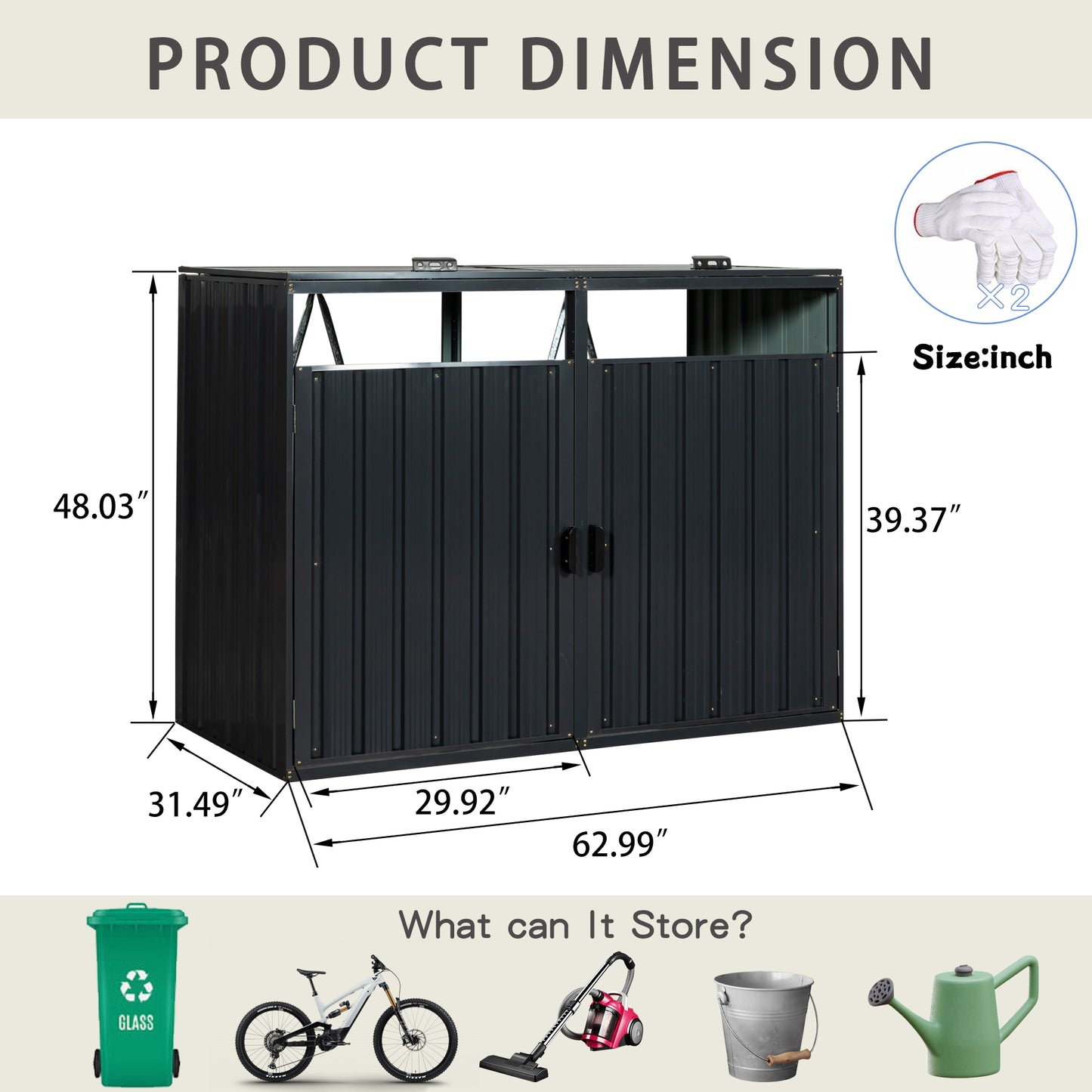 Garbage Bin Shed Stores 2 Trash Cans Metal Outdoor Bin Shed for Garbage Storage,Stainless Galvanized Steel, Bin Shed for Garden Yard Lawn