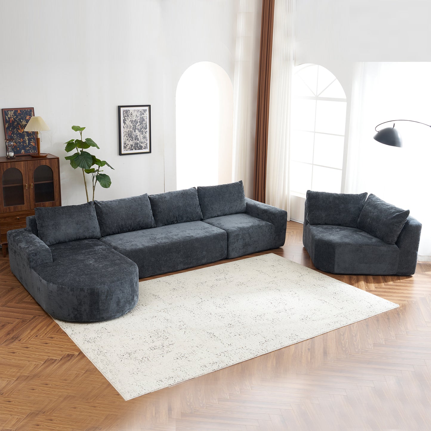 141.7" Oversized Modular Sofa Cloud Sectional Sofa Set Upholstered Couches U-shaped Sofa with Deep Seat for Living Room, Grey