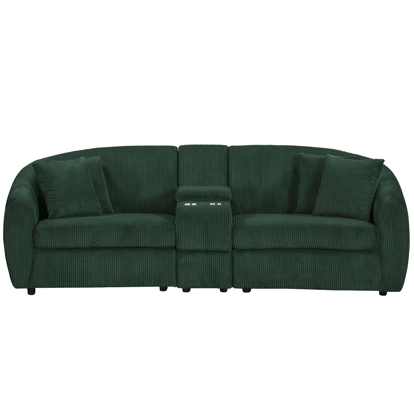 UNITED WE WIN corduroy fabric, two cup holders, storage, oversized two-seat, solid wood frame, high quality sponge filling, curved placement sofa