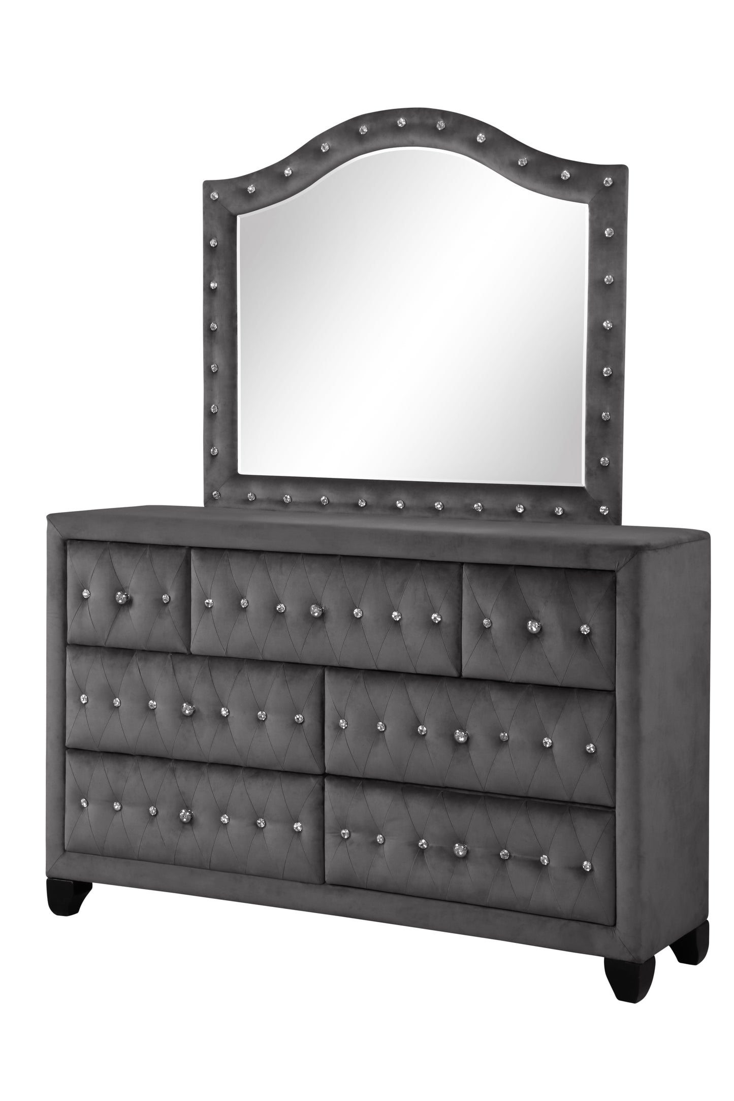 Modern Style Crystal Tufted Upholstery 7-Drawer Dresser finished with Velvet Fabric made with Wood in Gray