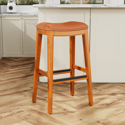 30" Bar Stool, Natural Finish, Saddle Leather Seat