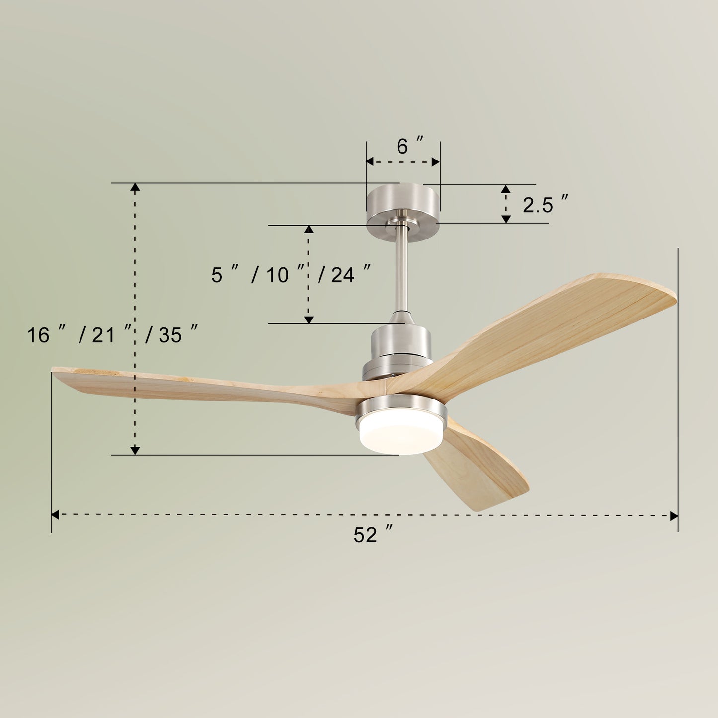 52 Inch Ceiling Fan With Dimmable Led Light 6 Speed Remote 3 Wood Blade Reversible DC Motor For Bedroom