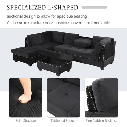 104.5" Reversible Sectional Sofa Space Saving with Storage Ottoman Rivet Ornament L-
shape Couch for Small or Large Space Dorm Apartment,Black(Old:SG000406AAA)