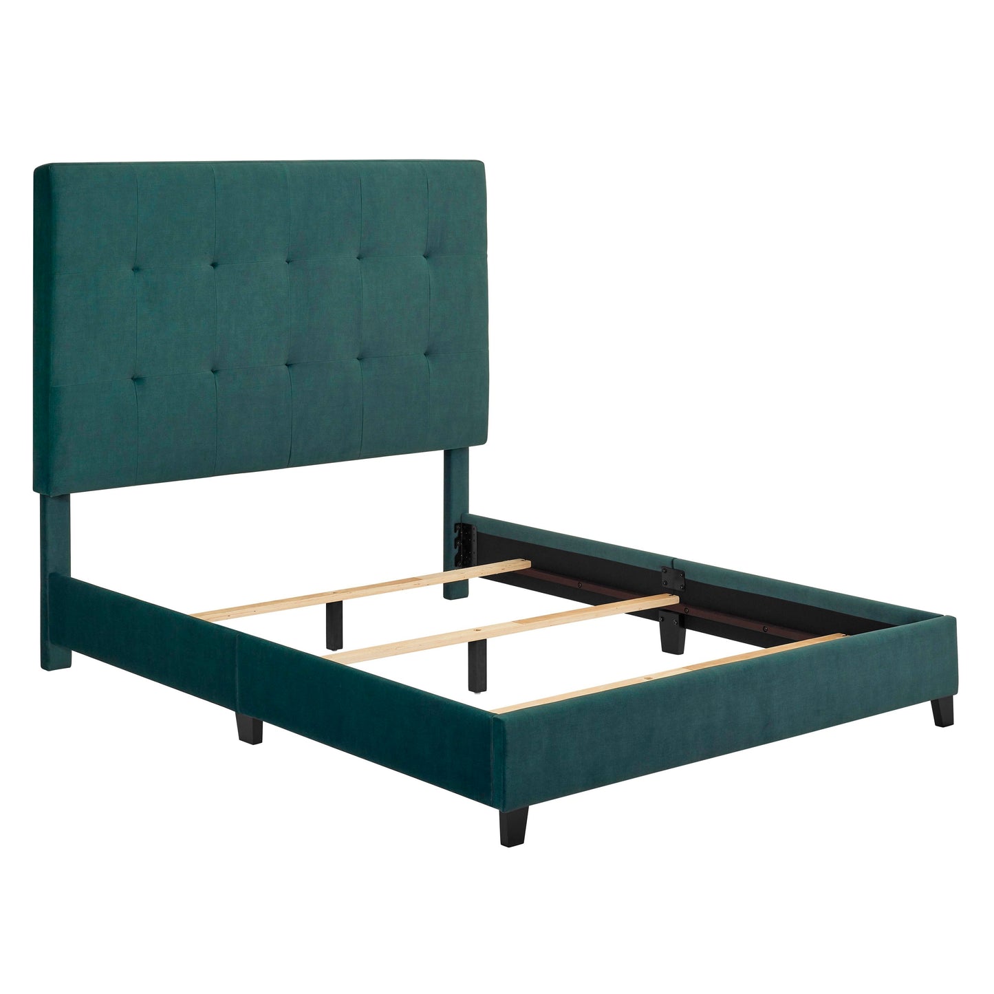 Queen Size Green Velvet Tufted Upholstered Platform Bed