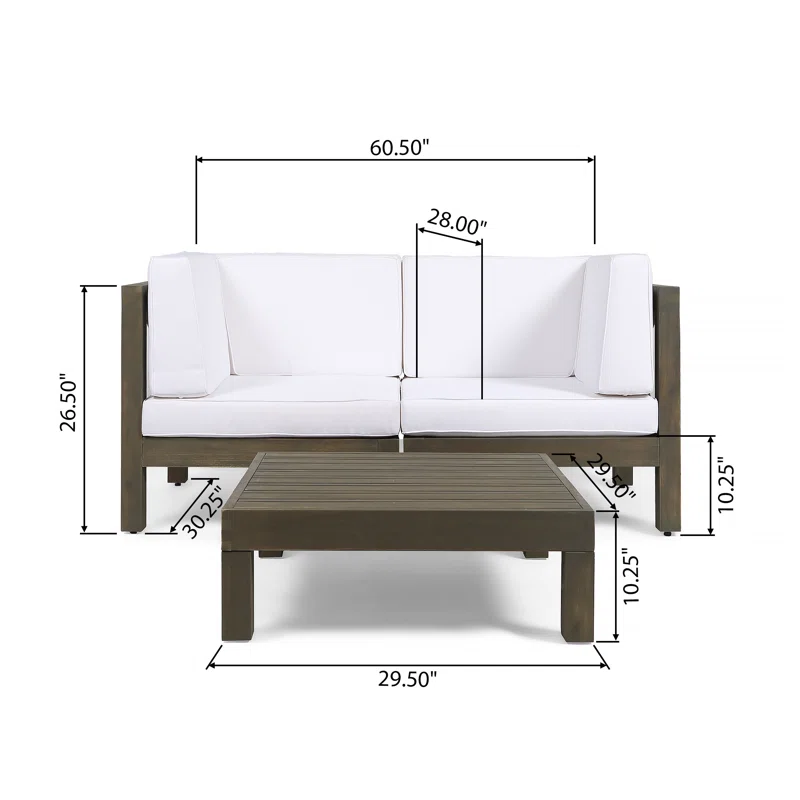 OANA 3-Piece LOVE SEAT SET WITH COFFEE TABLE, WHITE