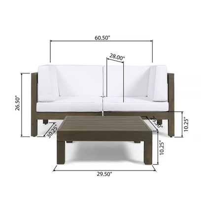 OANA 3-Piece LOVE SEAT SET WITH COFFEE TABLE, WHITE