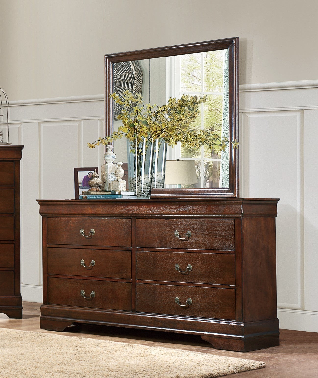 Traditional Design Brown Cherry Finish Dresser 1pc Louis Phillipe Style Classic Bedroom Furniture