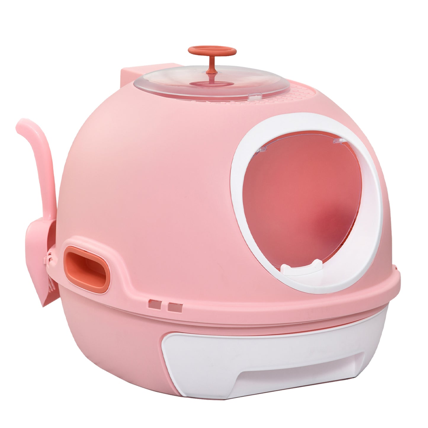 PawHut Covered Litter Box, Litter Box with a Lid, Scoop Enclosed Drawer & Skylight for Cats That's Easy to Clean, Pink