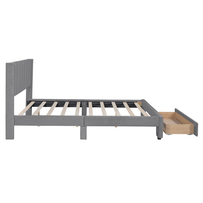 Queen Size Storage Bed Velvet Upholstered Platform Bed with a Big Drawer - Gray(old sku:WF296854AAE)