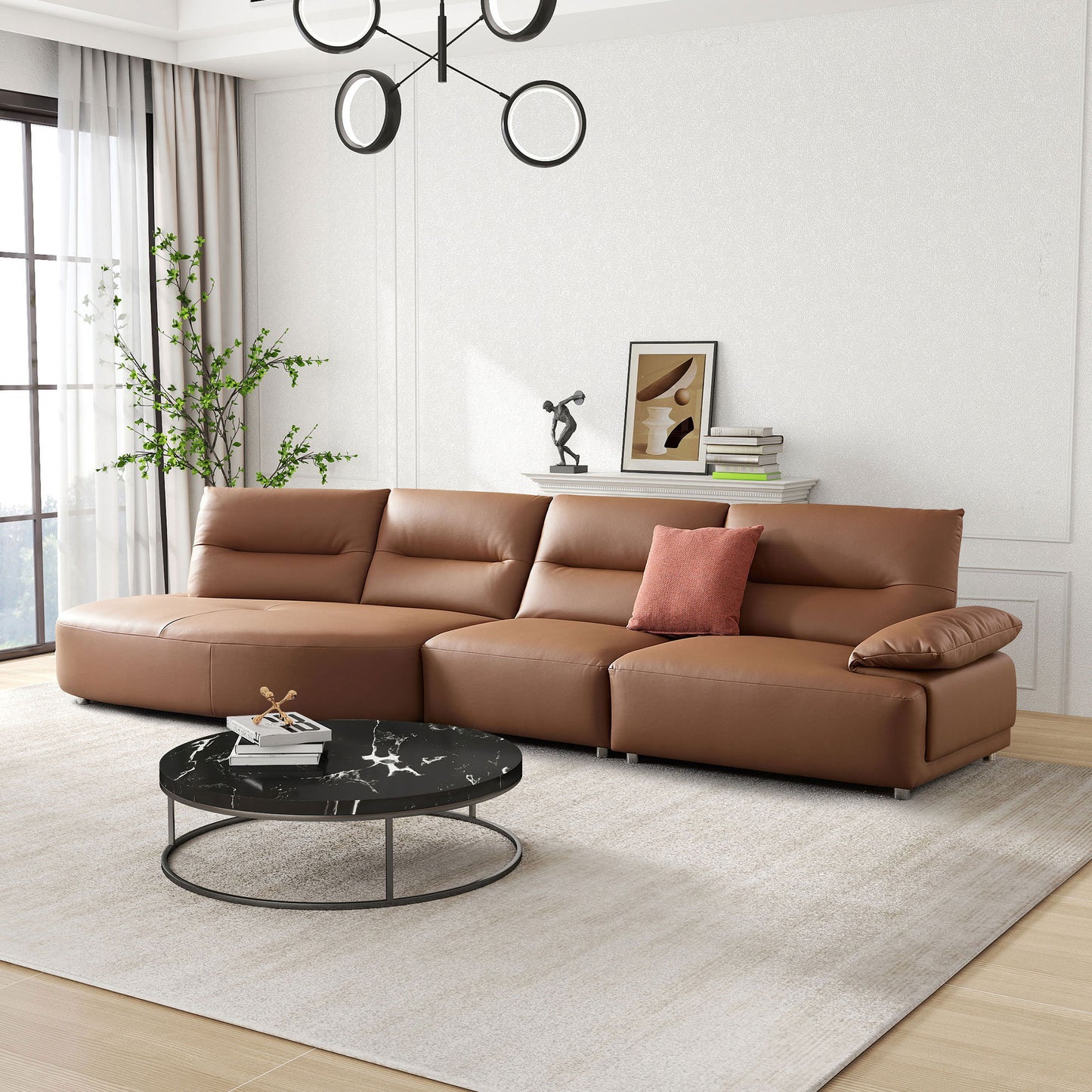 147.24'' Oversied Modern Sectional Curved Shaped Sofa Couch for Living Room,Upholstered 5-Seat Sofa Eco-leather Couch Set ,Brown