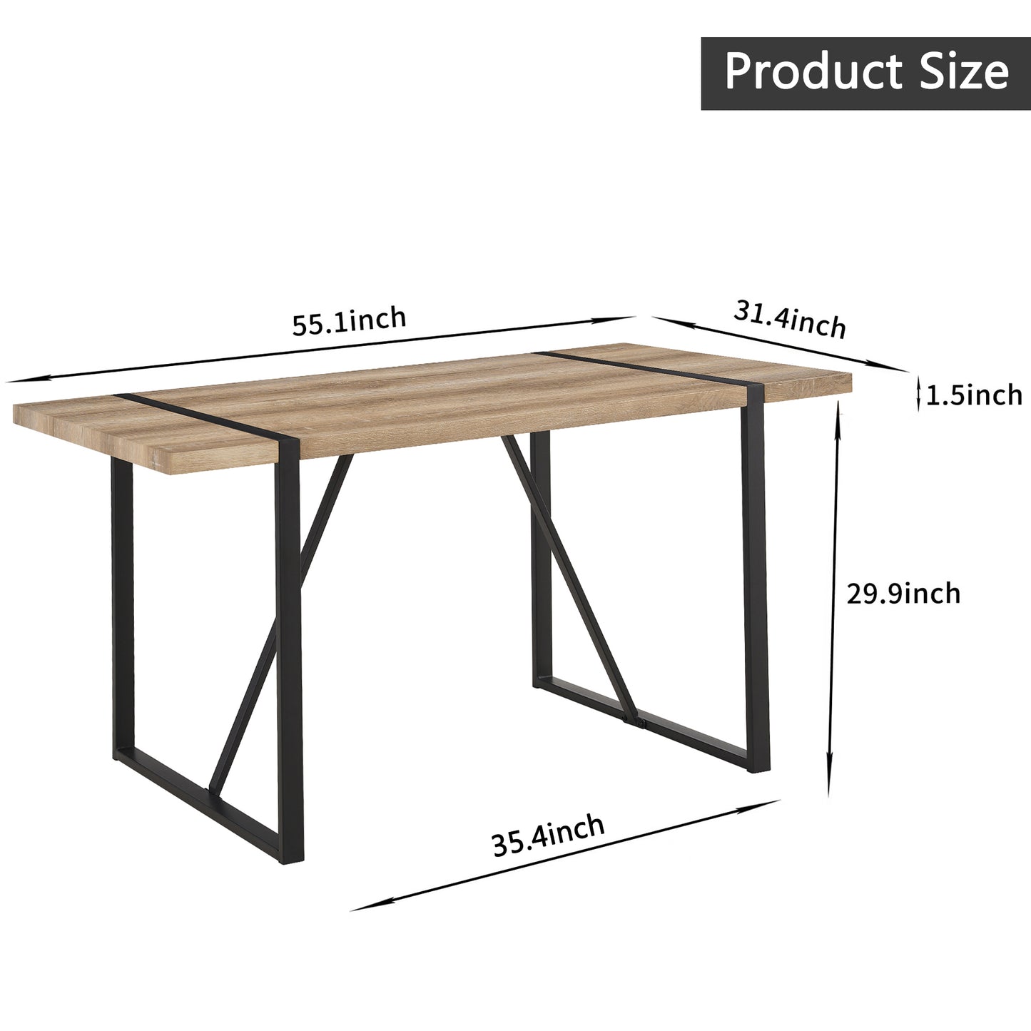 55" MDF Wood Colour Dining Table and Modern Dining Chair Set of 4, Mid Century Wooden Kitchen Table Set, Metal Base & Legs, Dining Room Table and Linen Chairs