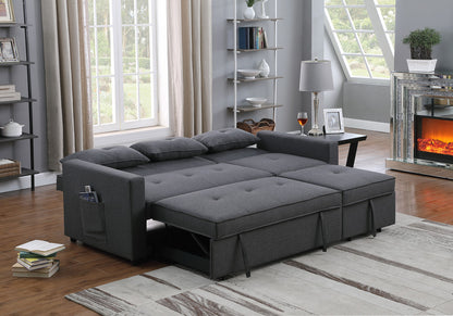 Zoey 79.75" Dark Gray Linen Convertible Sleeper Sofa with Side Pocket