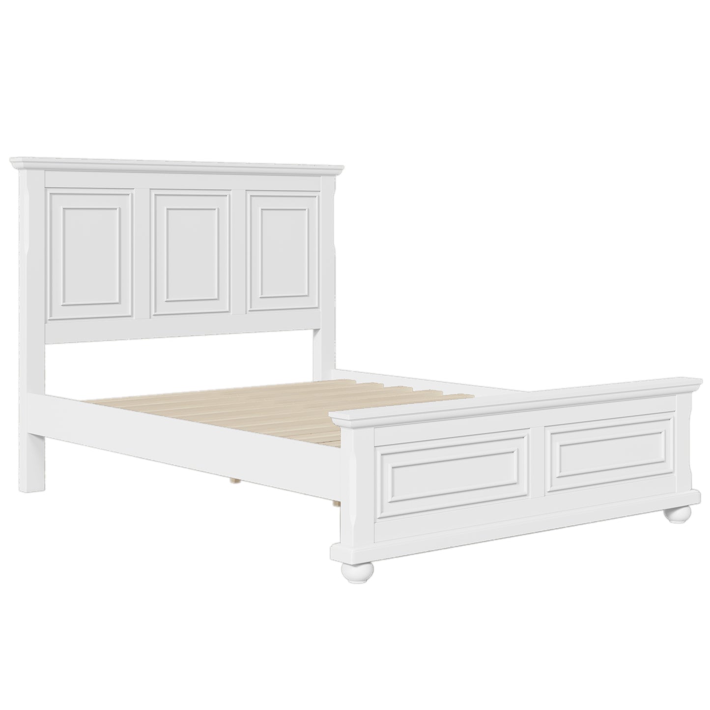 Traditional Town and Country Style Pinewood Vintage Queen Bed, White