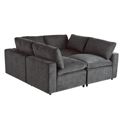 U-style Upholstered Modular Sofa with  with Storage Space, USB Charge Ports,Wireless Charging and Built-in Bluetooth Speaker in Arm,Sectional sofa for Living Room Apartment.[old sku:WY000317AAE]