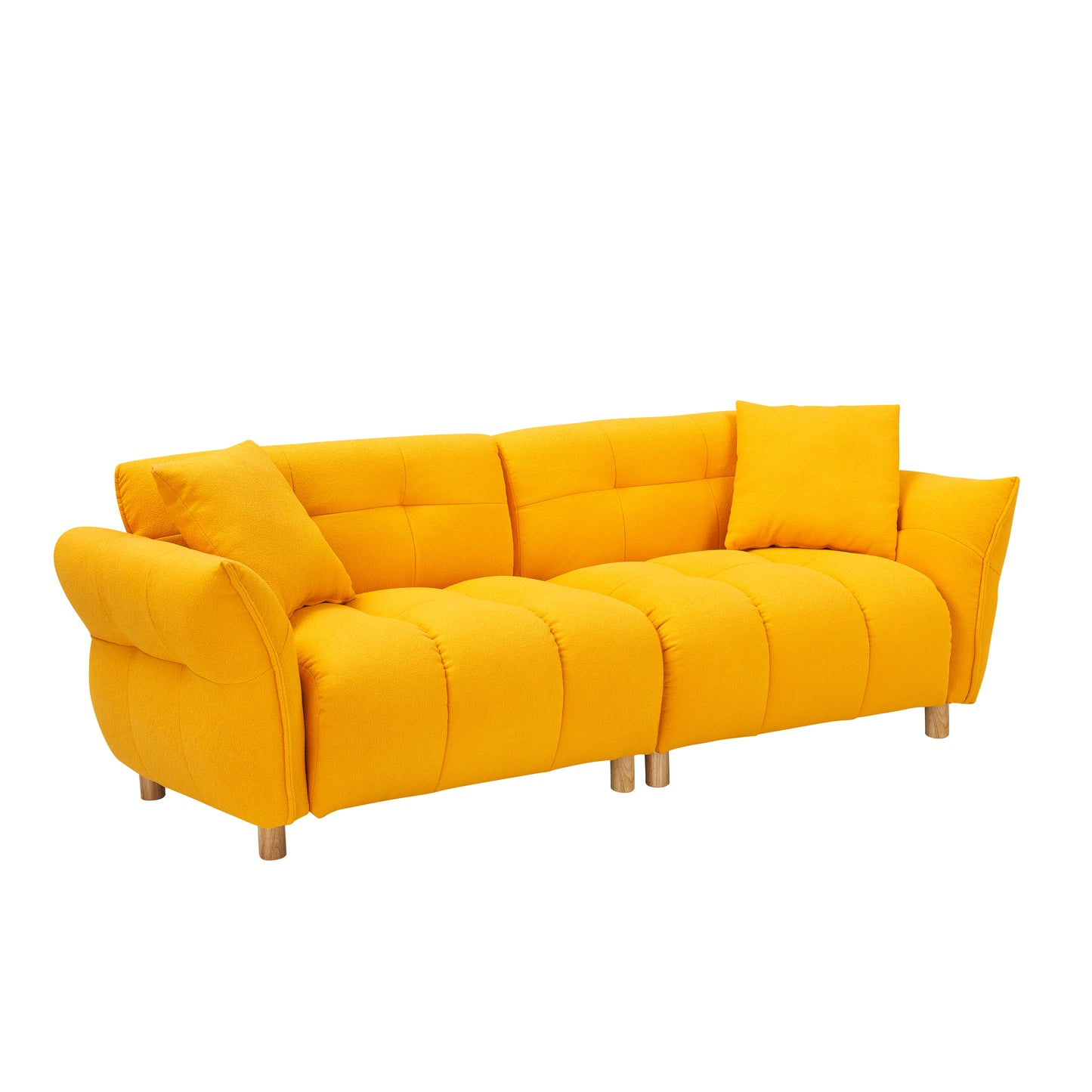 93.70 inches long, Teddy Sofa Fabric,with two matching pillows and three spacious and comfortable seats, for Apartment Office Living Room - Yellow