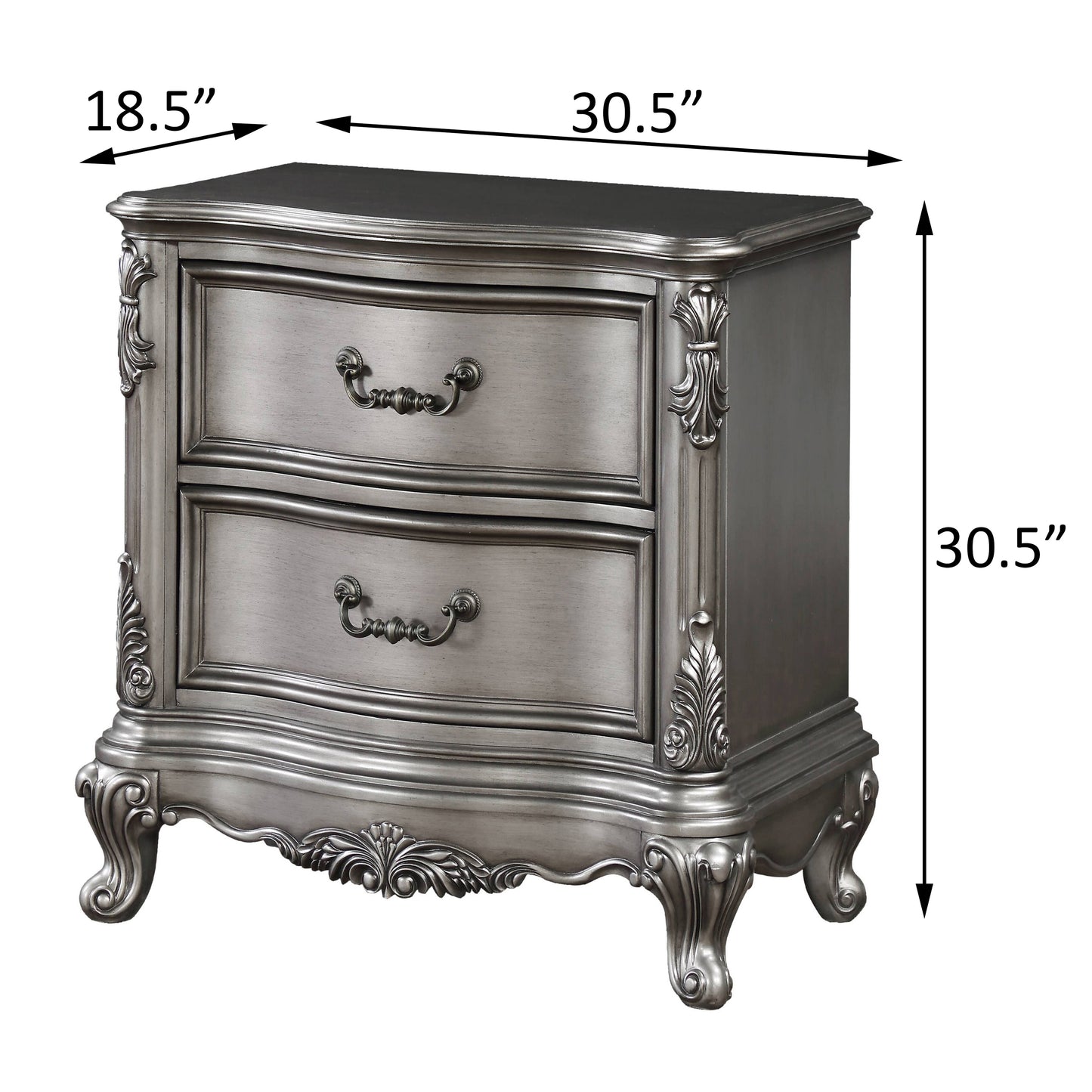 Antique Platinum 2-drawer Nightstand