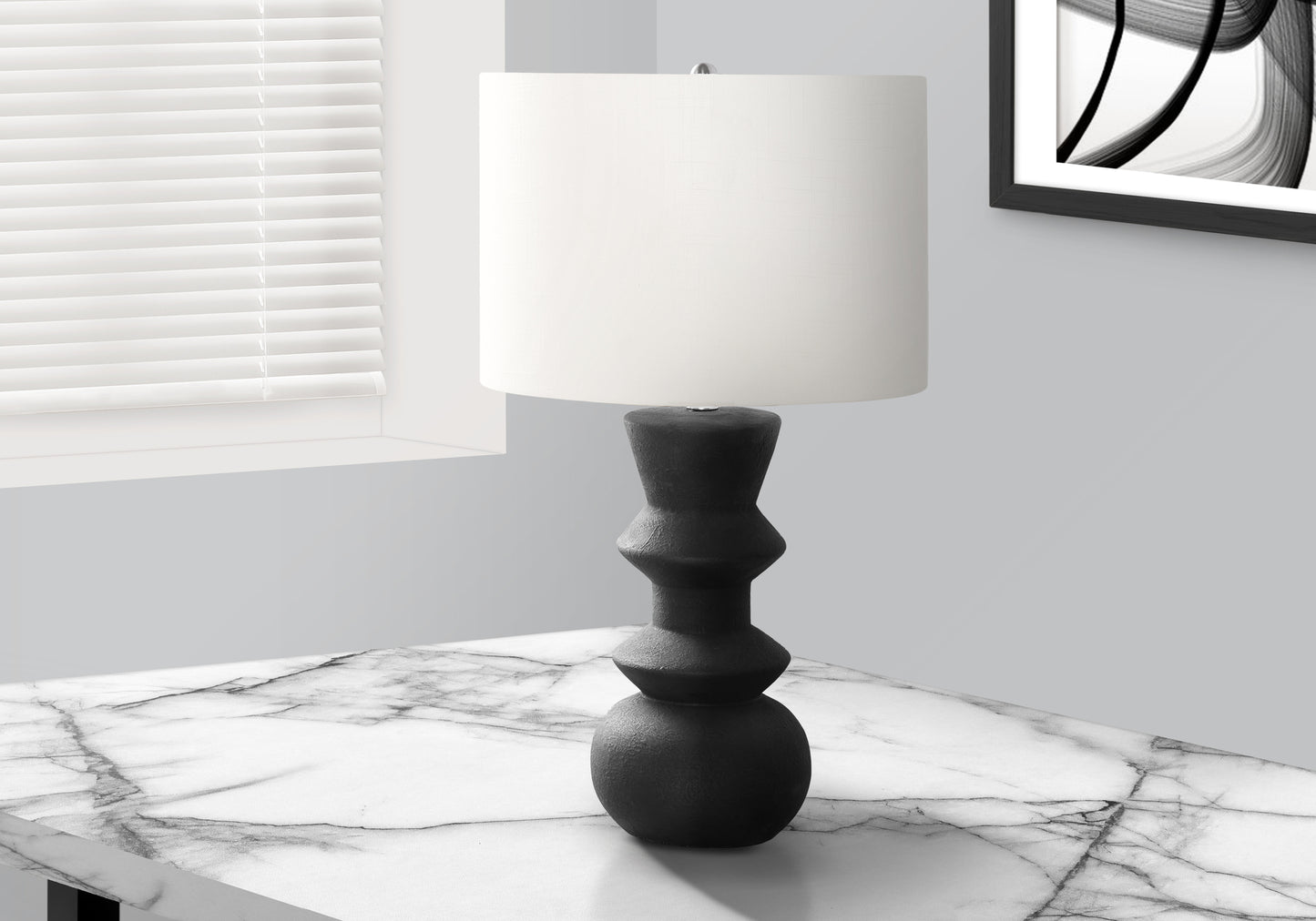 Lighting, 26"h, Black Ceramic, Ivory / Cream Shade, Contemporary