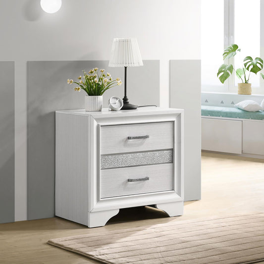 White 2-drawer Nightstand with Hidden Jewelry Tray