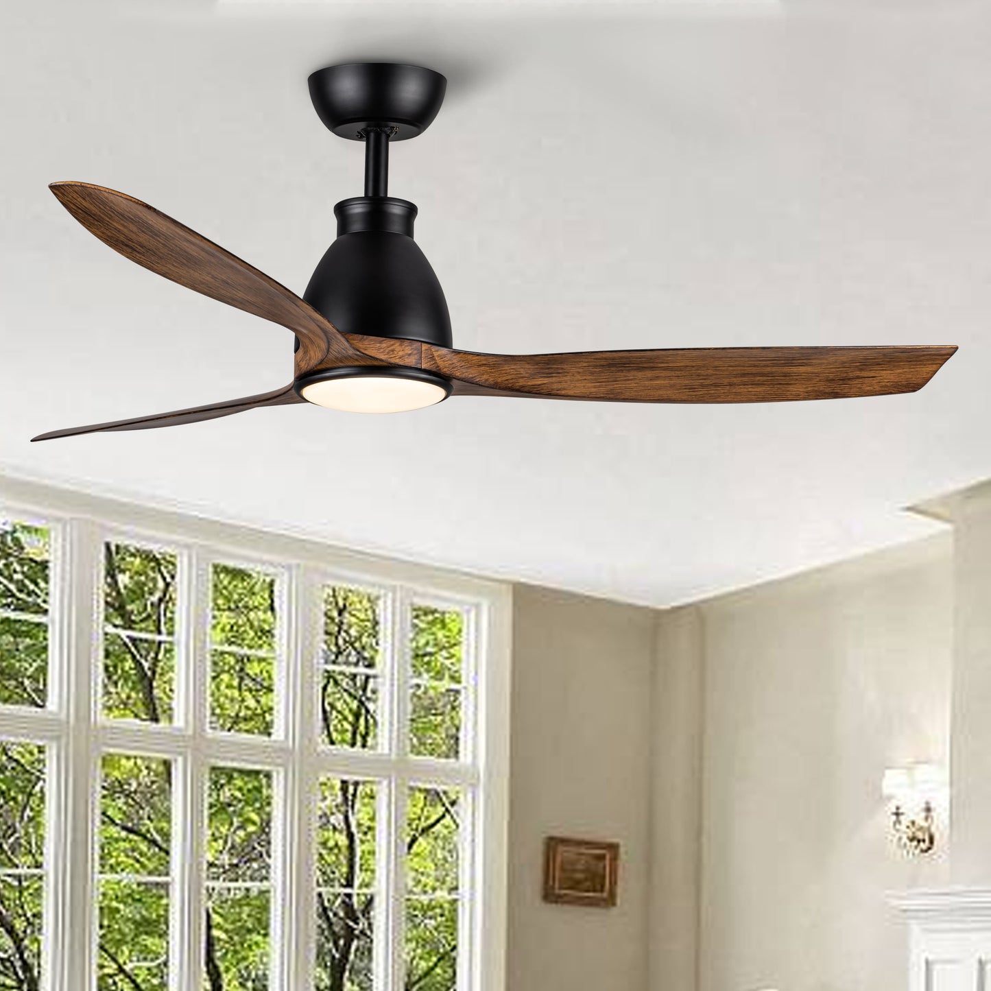 52 inch indoor black ceiling fan with LED light