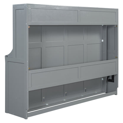 Queen Size Murphy Bed with Hydraulic Lift & Desk Design, Gray