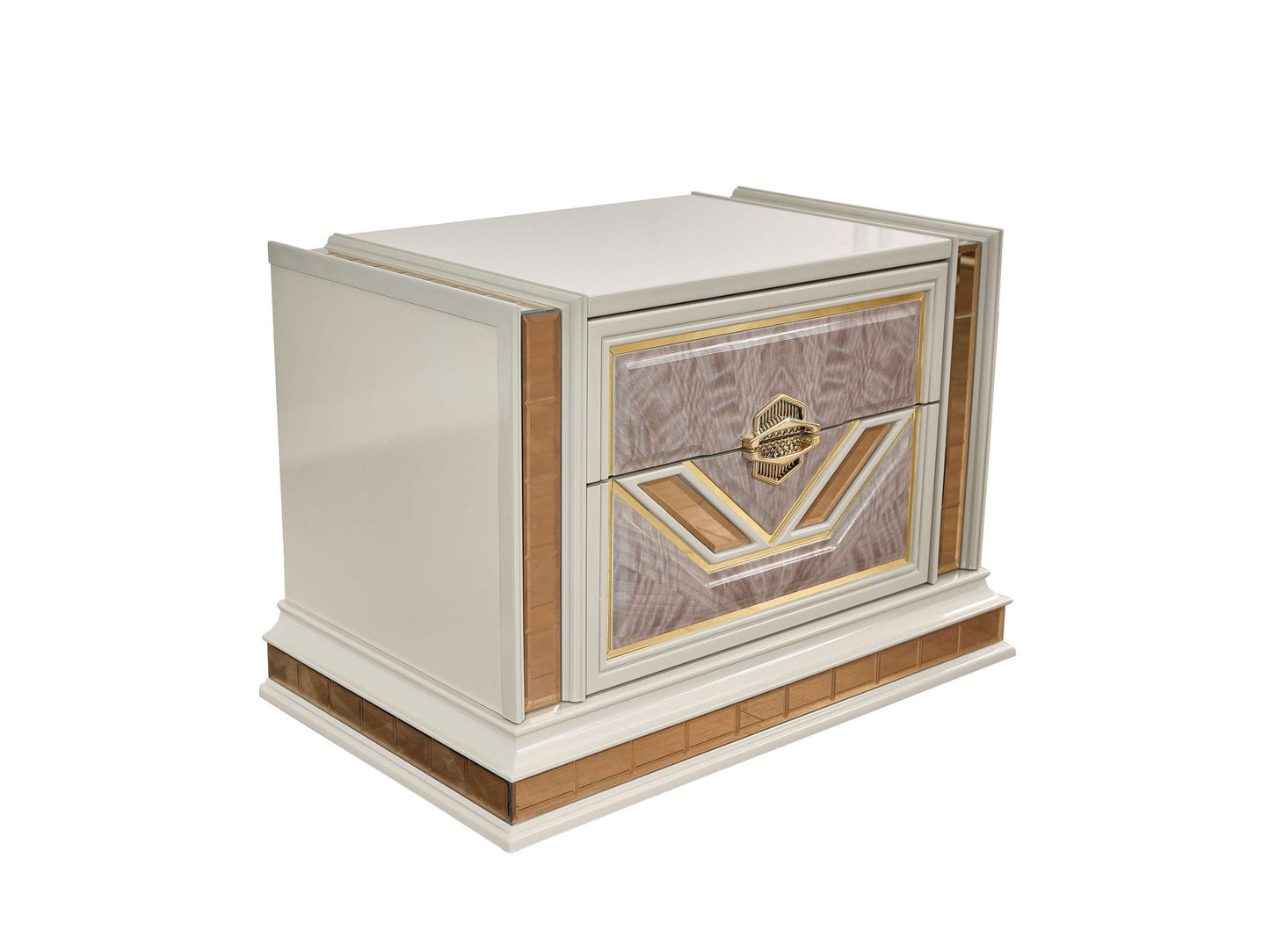 Omari Modern Style 2-Drawer Night stand Made with Wood and Gold Accents in Beige