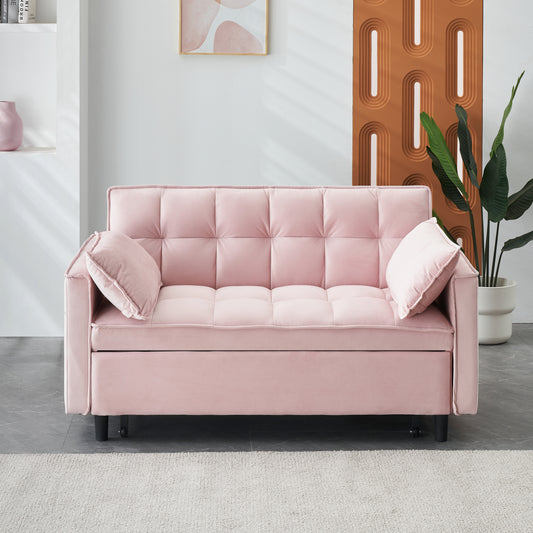 Modern velvet sofa, sofa pull-out bed, small love seat casual sofa with back, with pillow, pockets, living room furniture, 3 in 1 convertible sleep sofa bed.