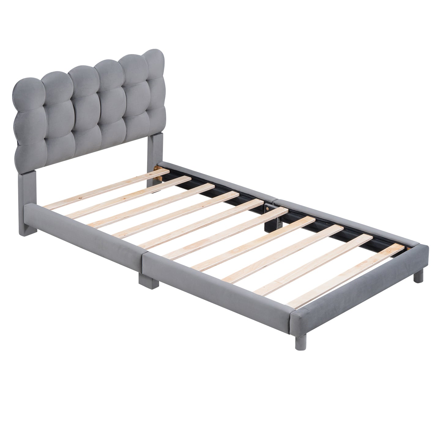 Twin Size Upholstered Platform Bed with Soft Headboard,Gray