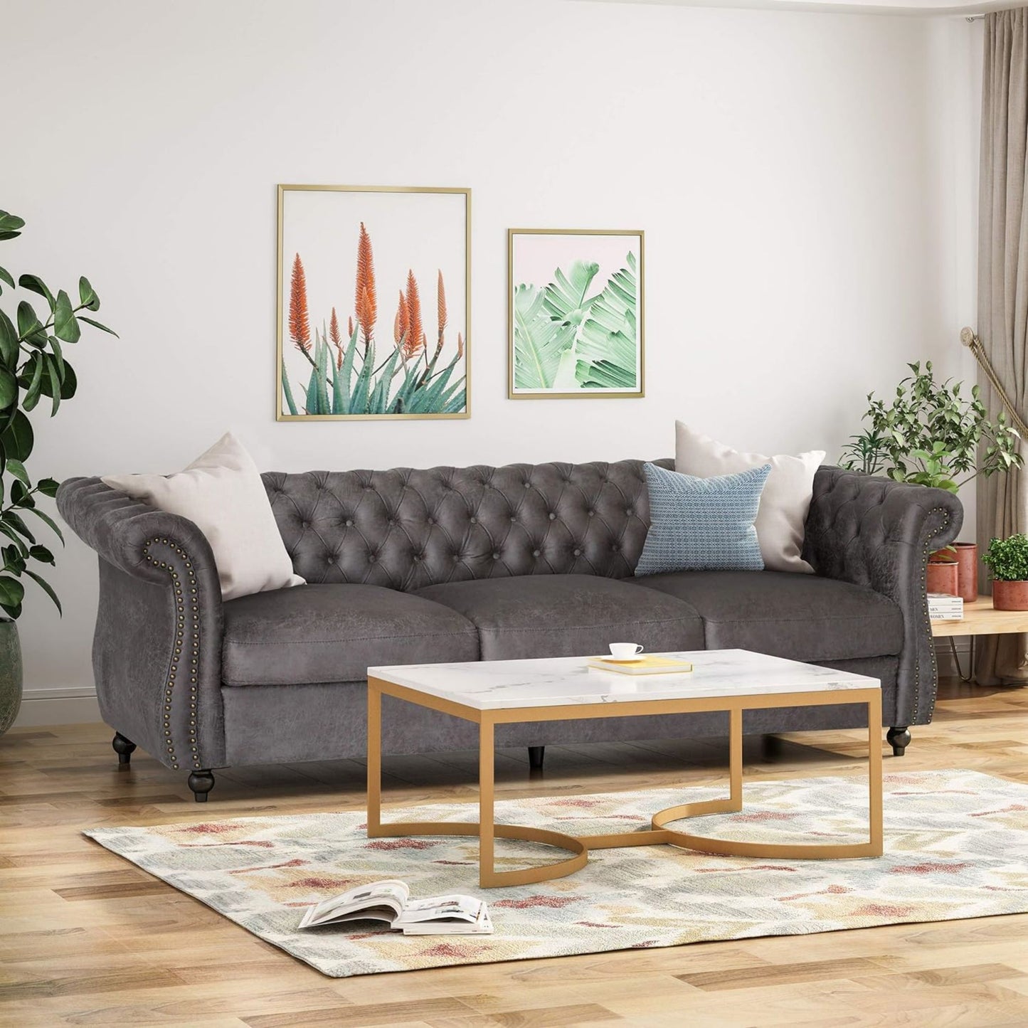 Stylish Slate Suede 3-Seater Sofa with Rolled  Arms – Modern, Elegant, and Comfortable Couch, Perfect for Relaxing Evenings, Ideal for Contemporary Home Decor, Durable Upholstery, and Luxurious Design