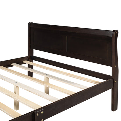 Queen Size Wood Platform Bed with Headboard and Wooden Slat Support (Espresso)