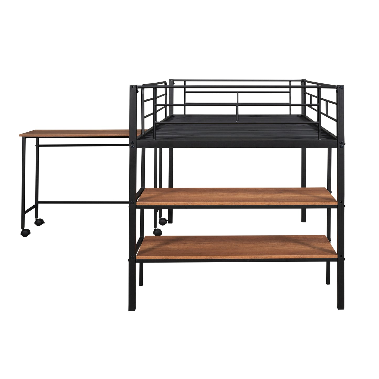 Twin Size Metal Loft Bed with Desk and Shelves,Black