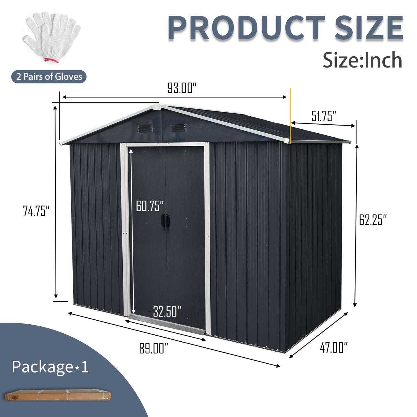 8ft x 4ft Outdoor Metal Storage Shed with Sliding Door and foundation for Backyard, Patio, Lawn  (Black and White)