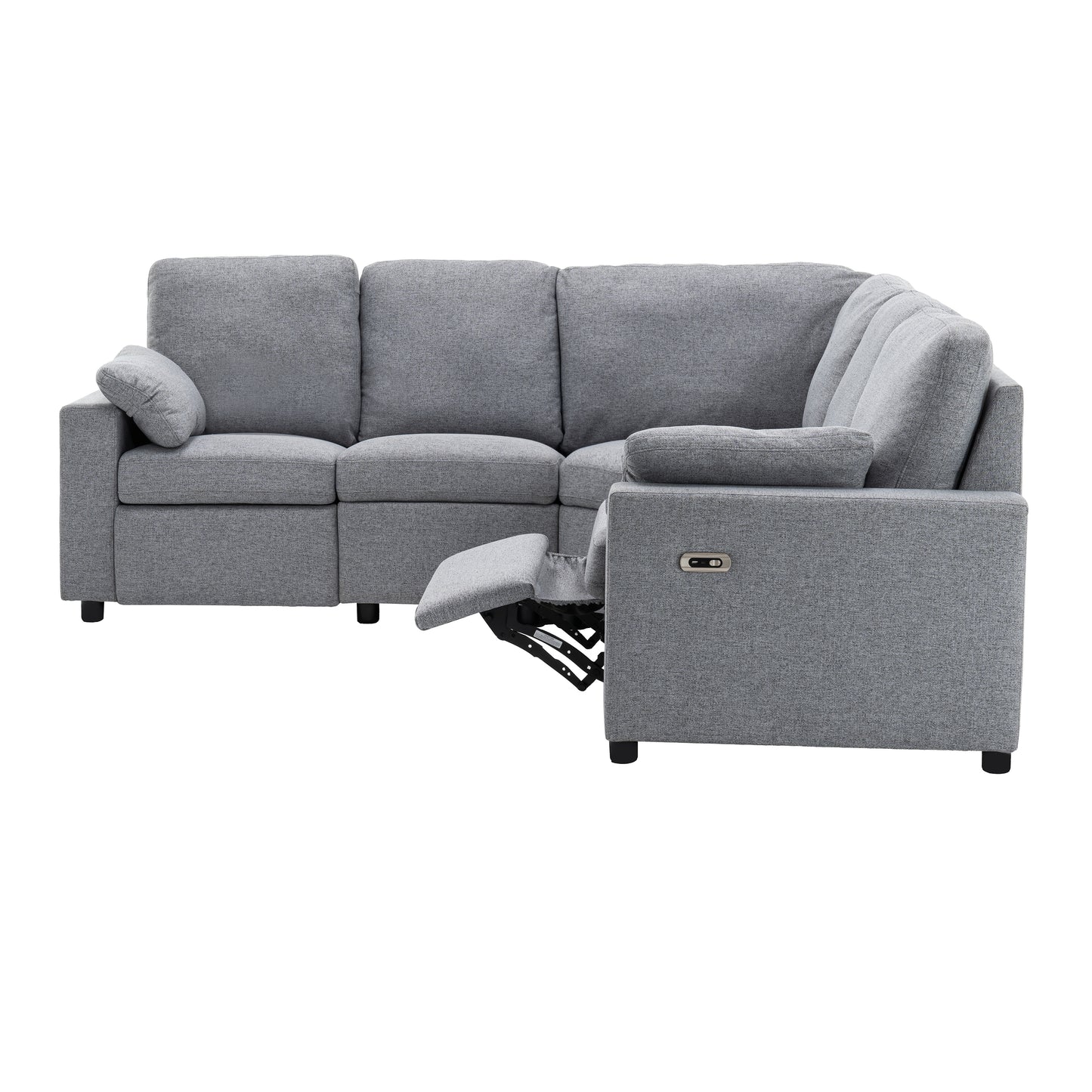 89" Power Recliner Sectional Sofa Home Theater Reclining Sofa with Two USB Ports, Two Storage Drawers for Living Room, Gray