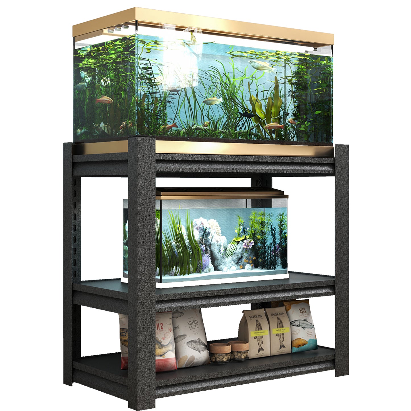 40-50 Gallon Fish Tank Stand - Metal Aquarium Stand, 31.5 "L x 18 "W x 34"H Adjustable Heavy Duty Reptile Tank Stand, Adjustable 3-Tier Fish Tank Rack Shelf for Home Office, Tank Not Included