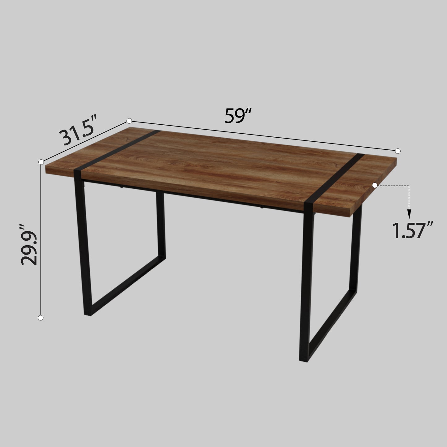 59 " dining table modern industrial rectangular MDF natural wood , 4-6 people, 1.5" thick engineering wood tabletop and black rectangular metal legs, used for home & kitchen