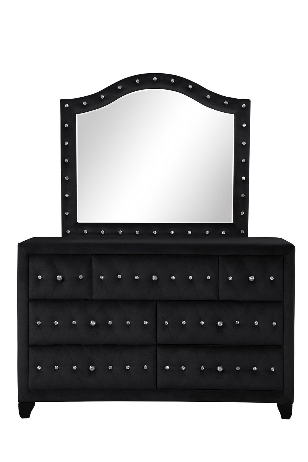 Modern Style Crystal Tufted Upholstery 7-Drawer Dresser finished with Velvet Fabric made with Wood in Black