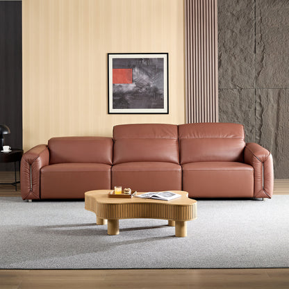 Modern Simple Line Design 3-Seater Leather Sofa for Living Room, Comfy Sofa Couch with Extra Deep Seats,Adjustable Headrests Couch,Brown