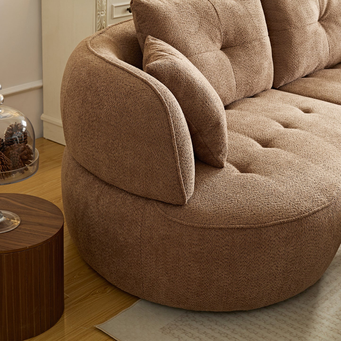 WKS7C Camel color combo sofa with detachable pillows, durable fabric, solid wood frame