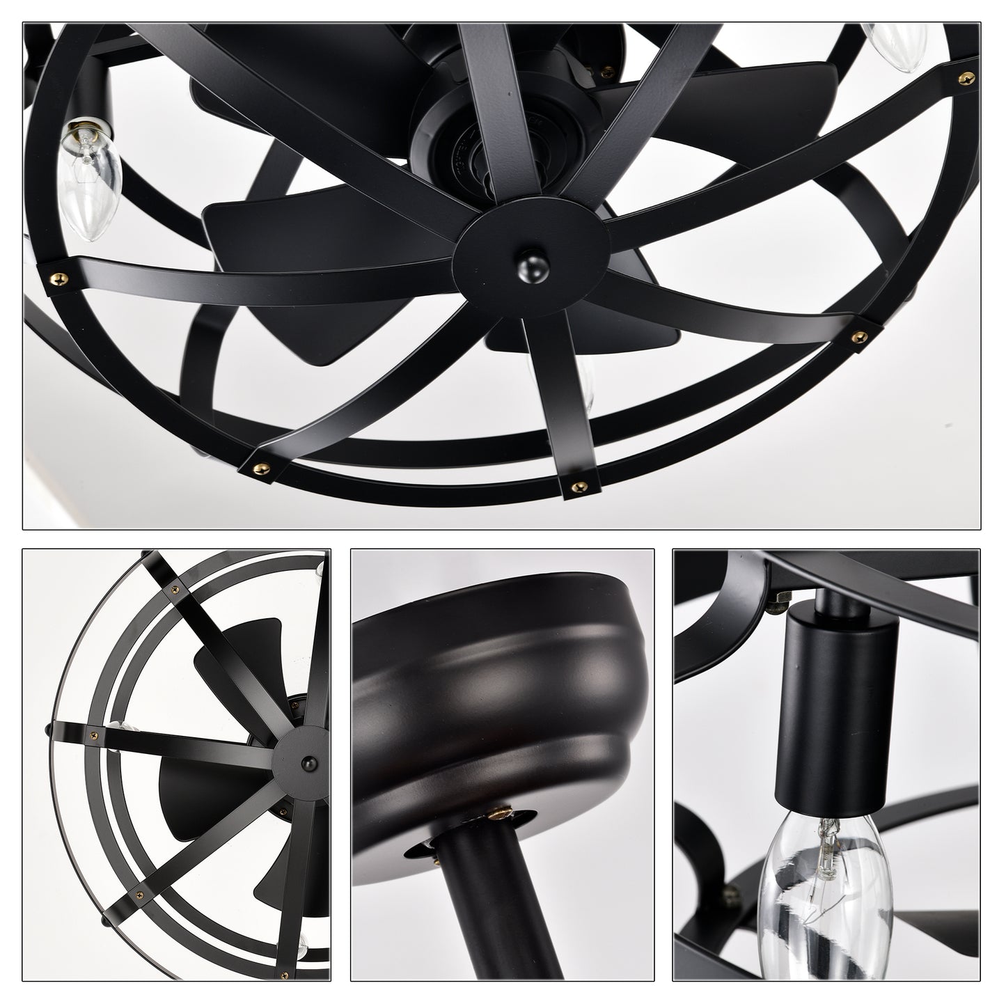 Hot Sell Industrial Ceiling Fan Light Kit for Living Room Bedroom Kitchen and Bladeless Caged Ceiling Fan with Lights
