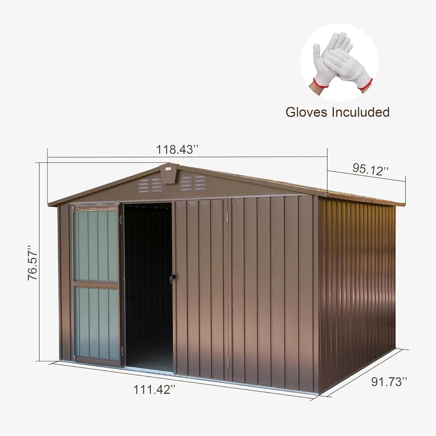 Outdoor Storage Shed 10'x8', Metal Tool Sheds Storage House with Lockable Double Door,Large Bike Shed Waterproof for Garden,Backyard,Lawn(Brown)