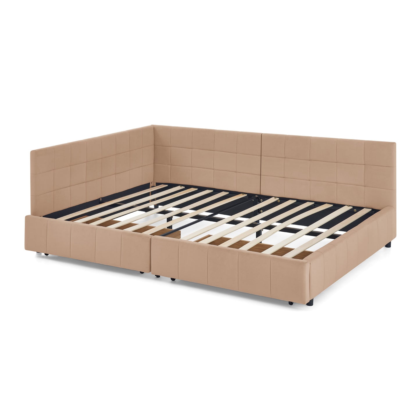 Full Size Storage Upholstered Tufted Bed Frame, Sofa Bed Frame with Comfortable Backrest and Armrests, Full Size Bed for Bedroom, Living Room,Velvet, PINK(80.5''*59''*29.5'')