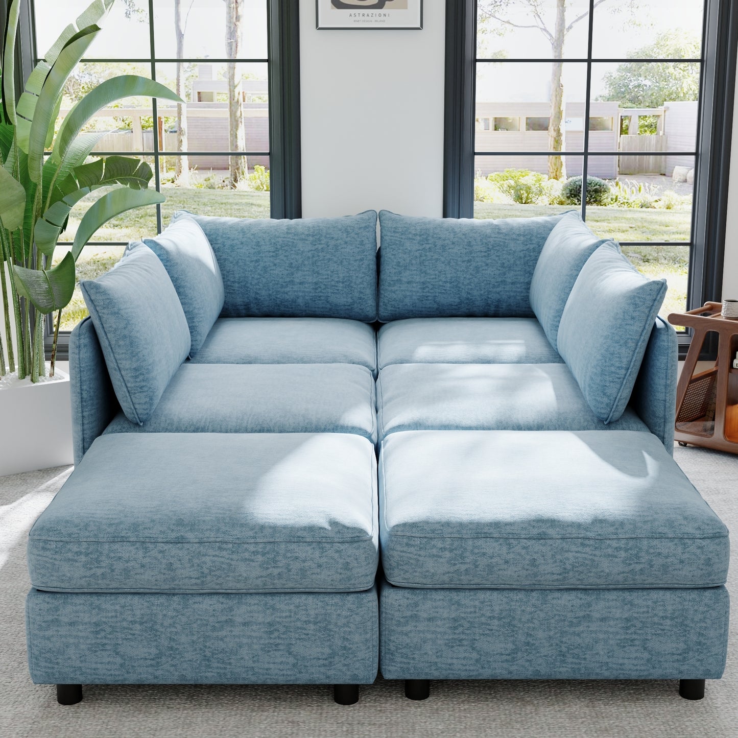 Modular Sectional Sofa, Convertible Sofa Seat With Storage, Sleeper Sectional Sofa Set, Fabric Flexible Modular Combinations for Living Room