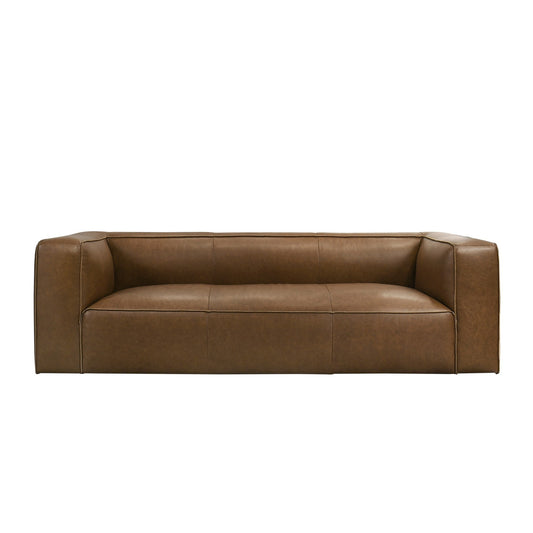 Colton Collection Tan Leather Sofa with Corner Blocked Frame and Pirelli Webbing Support