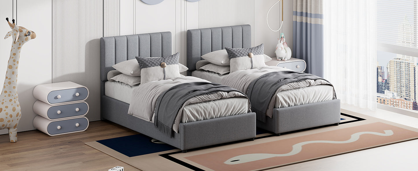 King Size Upholstered Platform Bed with a Hydraulic Storage System, Gray