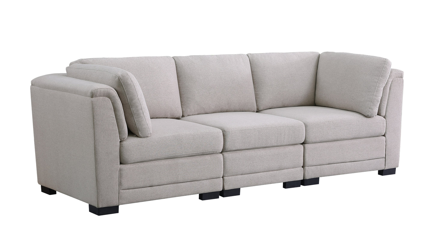 Kristin 96" Light Gray Linen Fabric 3-Seater Modular Sofa