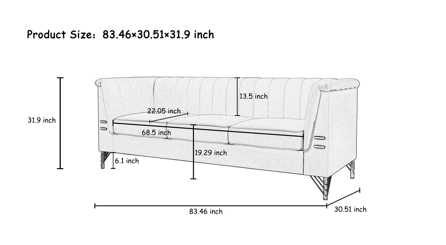 FX-P82-GR(sofa)-82.67'' W Velvet Sofa, Mid-Century Sofa Furniture Chesterfield Couch for Living Room (Sofa, Green)