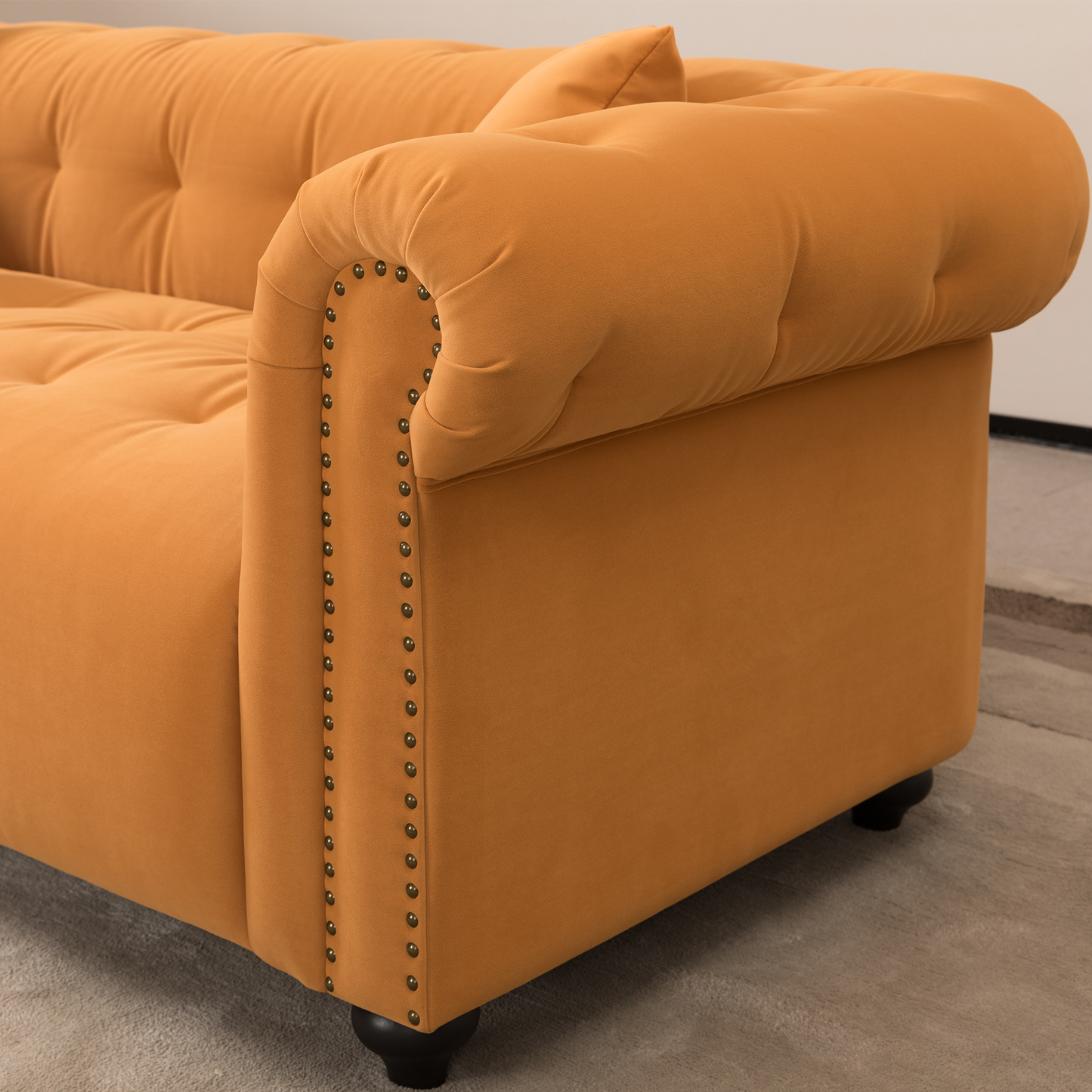 WKS12 Retro medieval style sofa, orange, full installation only needs to install feet can be used, with 2 throw pillows